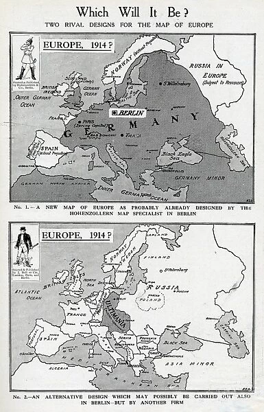 Two rival designs for the Map of Europe, WW1