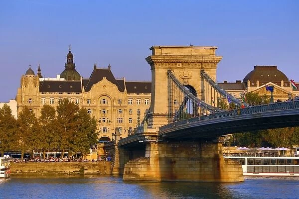 The Szechenyi Chain Bridge over the River Danube in Budapest, Hungary
