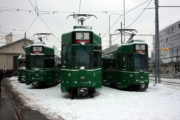 Swiss trams at BVB M-Parc depot, Basel, Switzerland