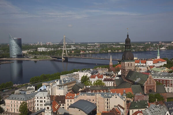 Latvia, Riga, Old Riga, Vecriga, elevated town view from St. Peters Lutheran Church