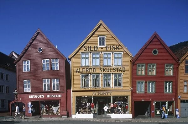 Norway, Bergen, Bryggen, old wharf, Tyskebryggen, German wharf, Hanseatic commercial buildings