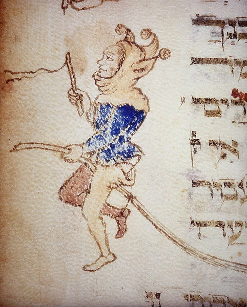 A court jester. 13th century Jewish manuscript. Biblioteca Palatina, Parma