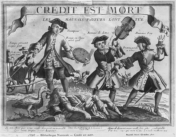 Credit is dead, the bad debtors have killed it (engraving)