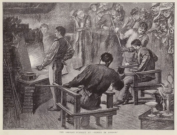 Furnace of Italian glassmakers Salviati at the Venice in London exhibition at Olympia, 1892 (litho)