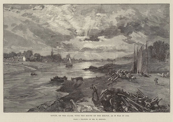 Govan, on the Clyde, with the Mouth of the Kelvin, as it was in 1842 (engraving)