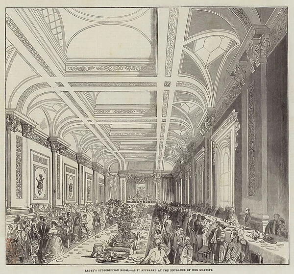 Lloyds Subscription Room, as it appeared at the Entrance of Her Majesty (engraving)