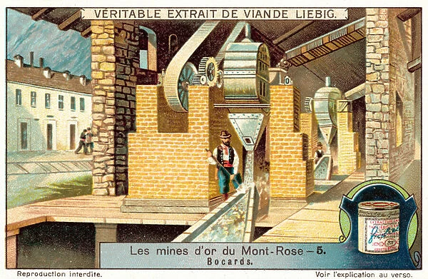 Ore mill at the Monte Rosa gold mines, Italy (chromolitho)