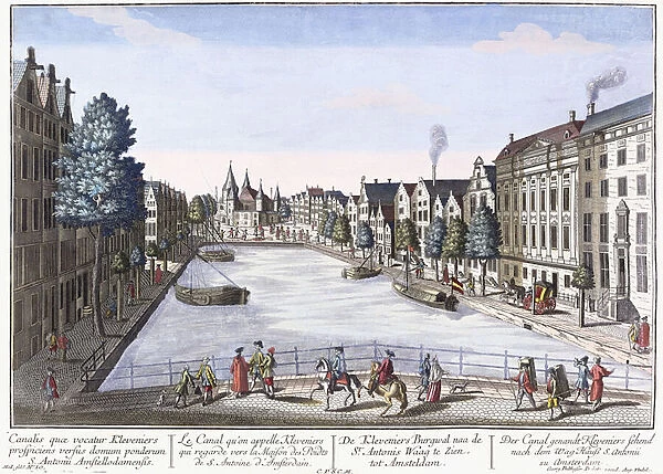 Vue of Kleveniers Canal, Amsterdam, c. 1740-1770 (hand-coloured engraving)