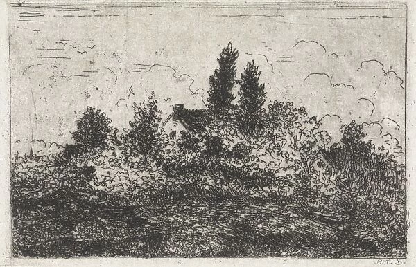 House amidst trees, Arnoud Schaepkens, 1831 - 1904
