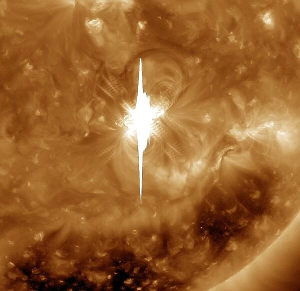 Close-up view of a massive X2. 2 solar flare erupts on the Sun