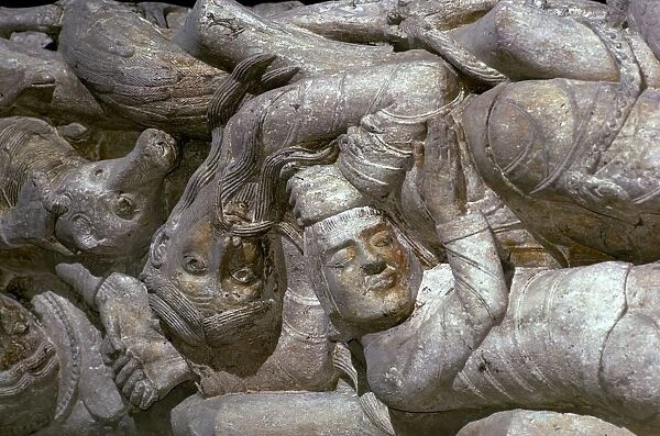 Detail from a carving on Souillac Abbey, 12th century