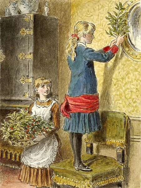 Decorating for Christmas, pub. 1854. Creator: Alfred W Cooper (1850 - 1901)