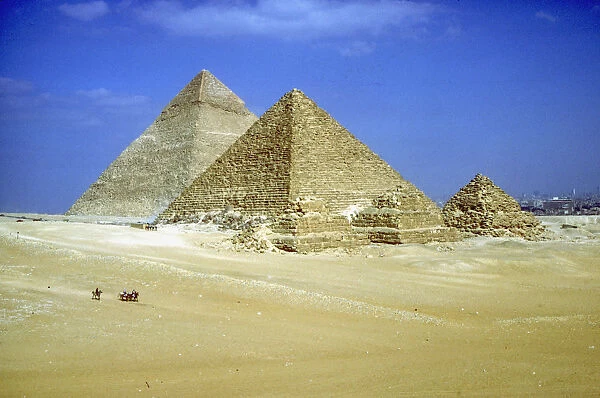 Pyramids of Khafre and Mycerinus and three pyramids of his Queens, Giza, Egypt, c2600-c2500 BC