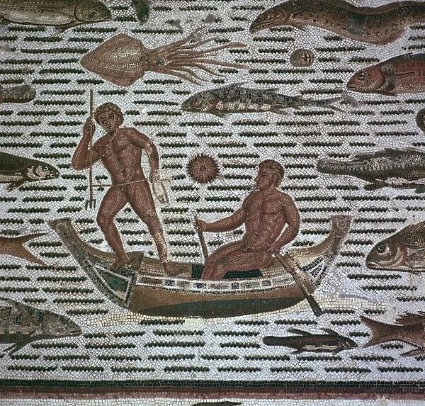 Roman mosaic of men fishing, 2nd century