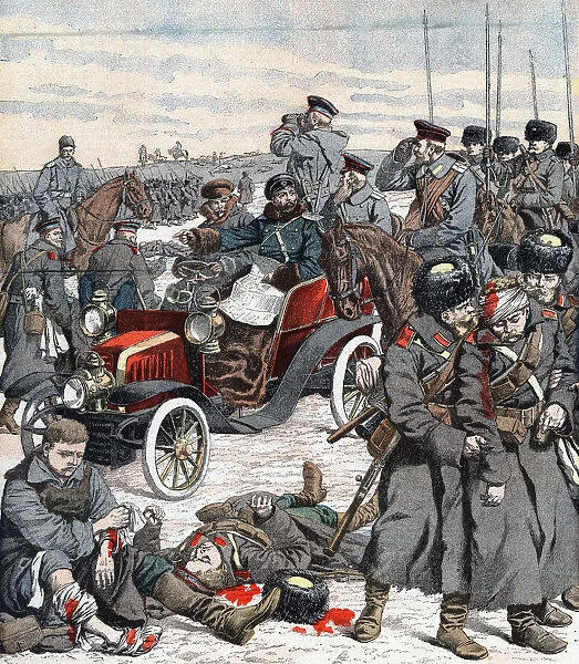 Russian general directing the campaign from his car, Russo-Japanese War, 1904