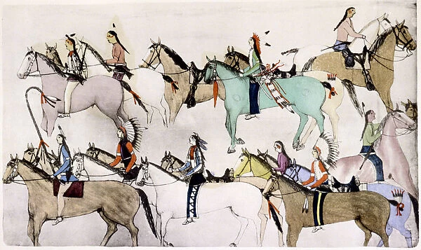 Sioux warriors at Custers Last Stand, 1876, (c1900). Artist: Adam Bad Heart Buffalo