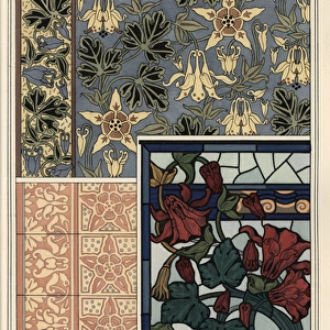 Columbine, Aquilegia vulgaris, flower in patterns