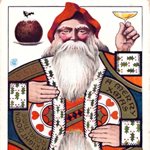Santa Claus playing card on a Christmas postcard