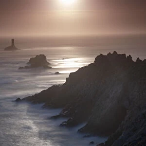 Sunset long exposure at Pointe du Raz promontory, Finistere, Brittany, France, Europe