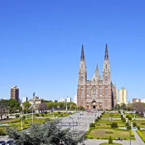 Argentina, Buenos Aires Province, La Plata, View of the Plaza Moreno and the Cathedral