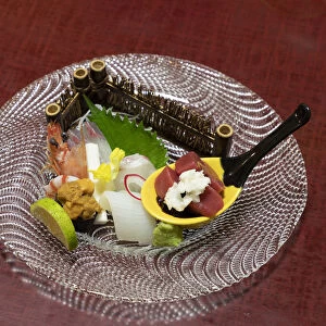 A sashimi course served in a Ryokan, Yufuin, Japan