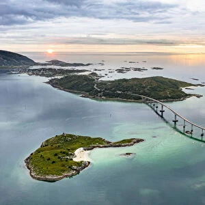 Sommaroy island and bridge at sunset, Sommaroy, Troms county, Northern Norway