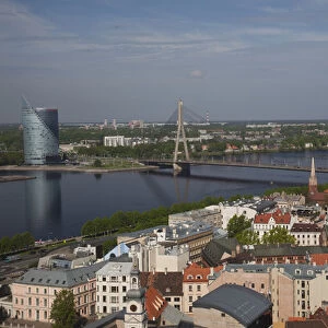 Latvia, Riga, Old Riga, Vecriga, elevated town view from St. Peters Lutheran Church