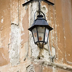 Sighisoara (Schaessburg) in transsilvania, old crumbling building with lantern on the castle hill