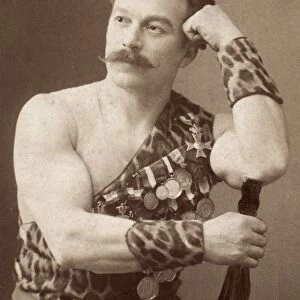 Professor Louis Attila, stage name of Ludwig Durlacher (1844-1924), American (German-born) strong man, body-builder, and gymnasium proprietor. Photographed c1900
