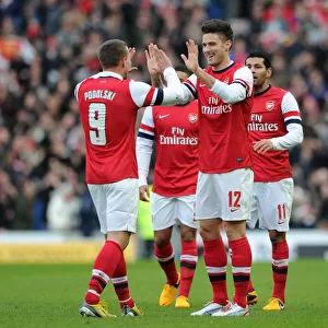 Giroud and Podolski Celebrate Arsenal's First Goal Against Brighton in FA Cup (2012-13)