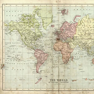 Antique map of the world, 1873