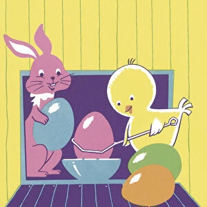 Chick and Bunny With Easter Eggs