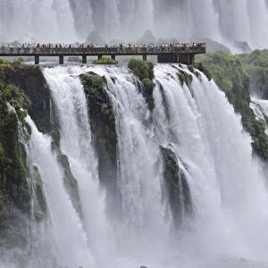 Iguazu Waterfalls and footbridge for tourists, Brazil / Argentina