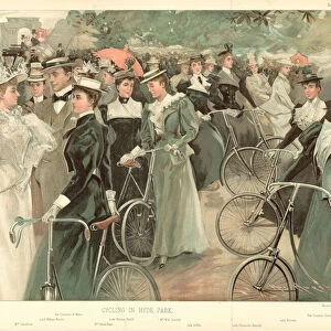 Cycling in Hyde Park (colour litho)