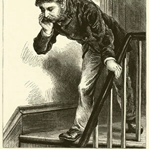 Mr Hill calling down the staircase for boys (engraving)