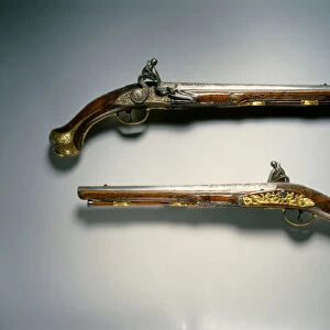 Pair of flintlock pistols, Liege, early 18th century (steel, gold inlay