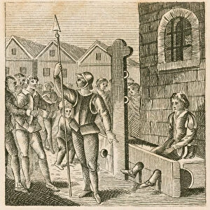 Perkin Warbeck, pretender to the throne of England, in the stocks, 1497 (engraving)