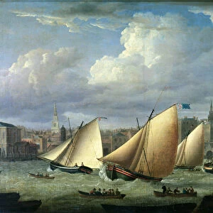 Yachts of the Cumberland Fleet starting at Blackfriars, London (oil on canvas)