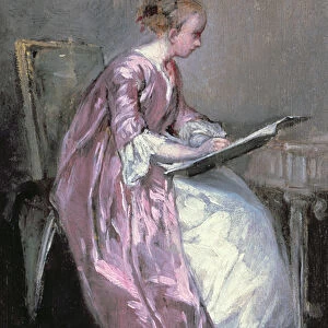 A Young Girl Drawing (oil on canvas)