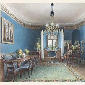 The Blue Room, Schloss Fischbach, 1846. Artist: Klose, Friedrich Wilhelm (1804-1863)