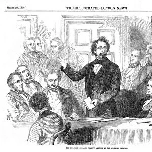 Charles Dickens addressing a meeting, London, 1856
