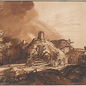 Cottages under a Stormy Sky, c. 1640. Artist: Rembrandt van Rhijn (1606-1669)