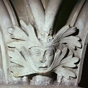 Detail of a Green Man at Southwell Minster in Nottinghamshire, 12th century
