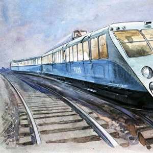 High-speed train, the solid and lightweight Bugatti PLM travelling to Vichy, drawing