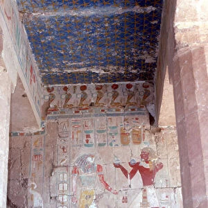 Painted relief of Tuthmosis III before Horus, Temple of Hatshepsut, Luxor, Egypt, c15th century BC
