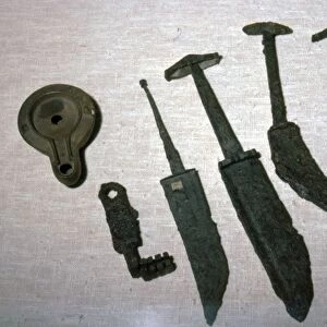 Roman Iron Swords, Key and Clay Lamp from Bavaria, Germany, c2nd century BC-5th century