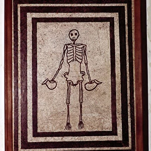 Roman mosaic of a skeleton, Pompeii, Italy