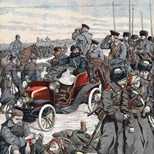 Russian general directing the campaign from his car, Russo-Japanese War, 1904