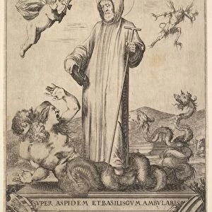 Saint Jean Gualbert trampling a monster with two human heads and a serpentine body