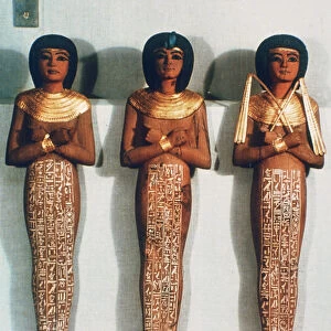 Three Shabtis or servant figures, Tutankhamun funerary object, 18th Dynasty